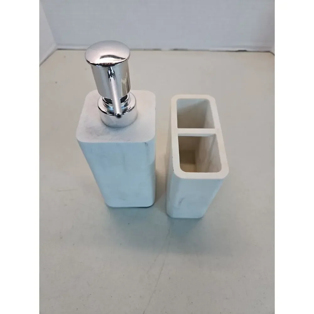 Better Homes&Gardens Faux Marble Resin Pump Dispenser & Toothbrush Holder, White